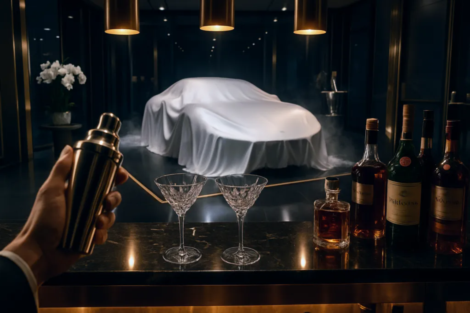 Product launch bar Monaco — golden shaker cocktail